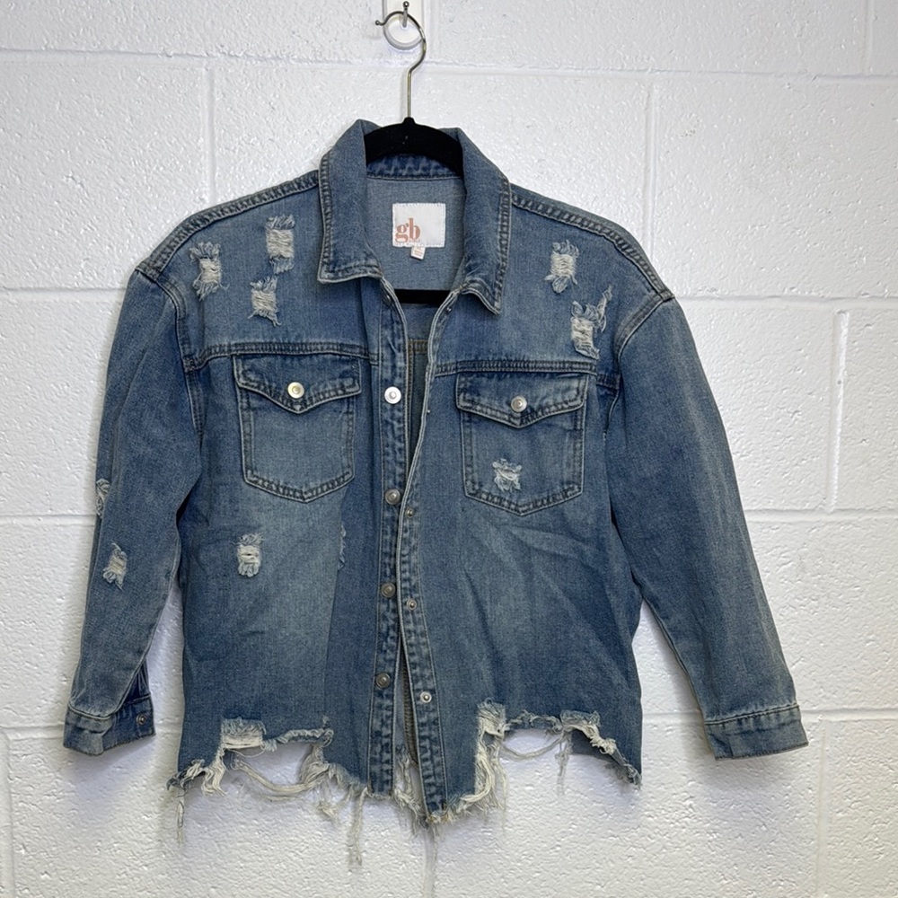 GB Girls Light Blue Distressed Denim Jacket - Picture 3 of 7